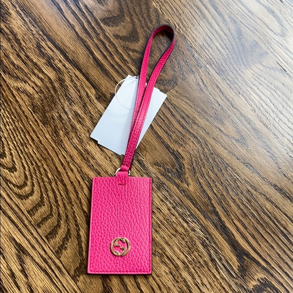 pink leather luggage tag